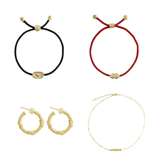 大都会艺术博物馆虎年老虎补子系列黑色红色绳情侣铜镀金手链耳环项链 商品图4