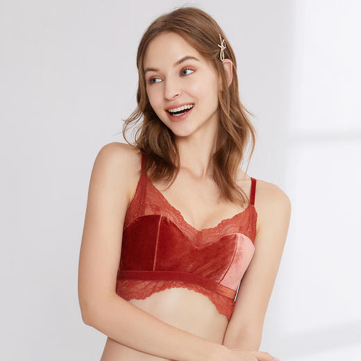 芬狄诗文胸萤火虫系列丝绒拼接蕾丝无钢圈厚款上托 FB00149 商品图4