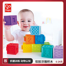 Hape软胶浮雕 软积木可啃咬6-12个月宝宝婴儿叠叠乐儿童益智玩具六一儿童节儿童礼物