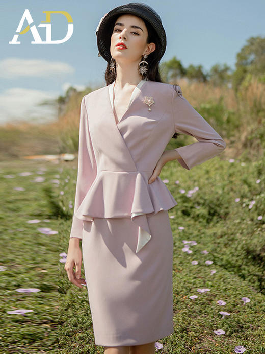 洋气紫色职业装气质女神范秋装女法式连衣裙工作服 商品图2