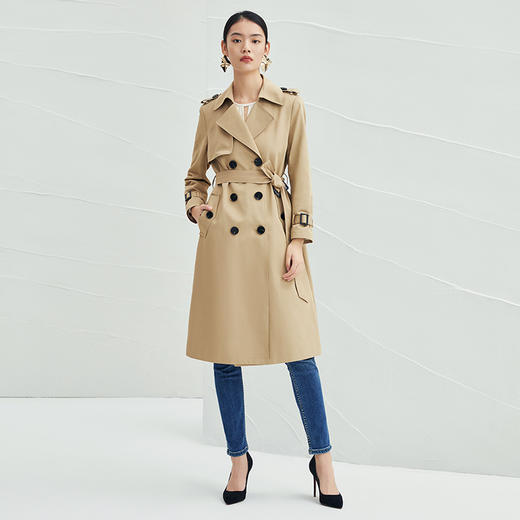 EITIE爱特爱时尚气质洋气经典翻驳领中长款英伦风双排扣风衣外套D1904333A 商品图1