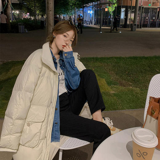 鲁克林白色白鸭绒长款羽绒服冬新款加厚防寒外套女圣诞 商品图0