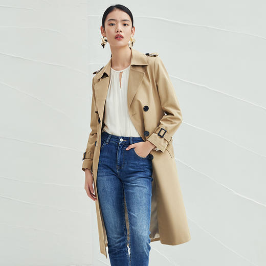 EITIE爱特爱时尚气质洋气经典翻驳领中长款英伦风双排扣风衣外套D1904333A 商品图2