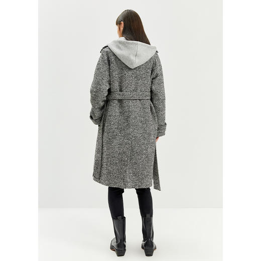 NEELLY纳俪气质翻领人字纹大衣女冬季中长款羊毛毛呢外套时尚百搭N21111G01109 商品图4