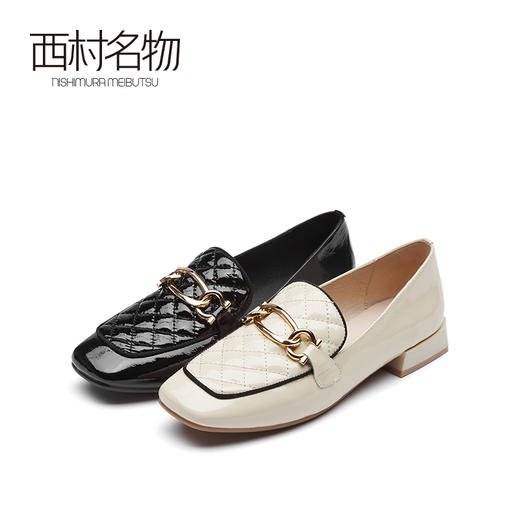 西村名物2021春季新款英伦软皮粗跟小皮鞋复古一脚蹬乐福鞋T21AM13151 商品图0