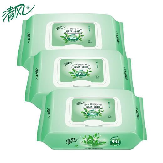 清风草本湿巾纸御本草卫生擦手清洁湿带盖纸巾消毒湿巾80片 商品图3
