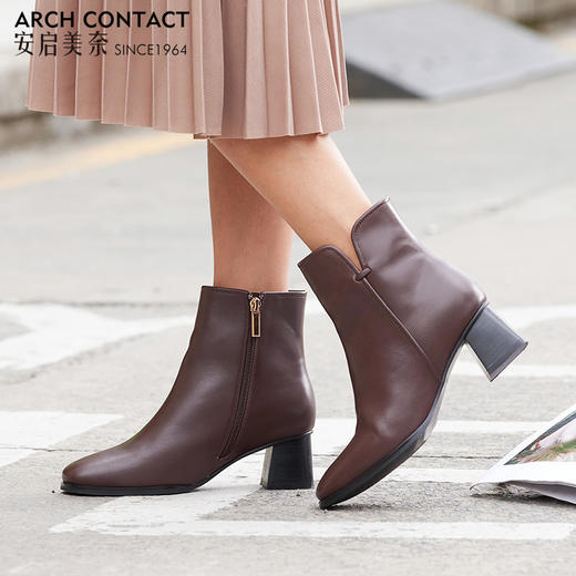 【活动价】ARCHCONTACT安启美奈复古粗跟圆头短靴52179 商品图3