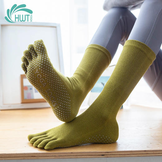 《15送1》哈瓦塔秋冬单面圆点五指防滑止滑全棉中筒瑜伽袜 商品图4