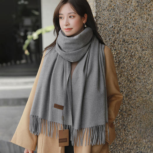 冬季新款仿羊纯色绒围巾 商品图4