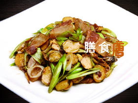 大蒜茨菇炒咸肉