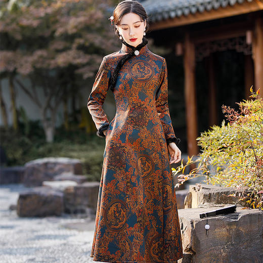 YM-21105复古百搭香云纱长款旗袍裙马甲两件套 商品图1