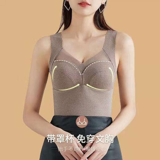 加厚加绒恒温 德绒蕾丝保暖背心女冬季打底带胸垫自发热无痕内衣女上衣 商品图3