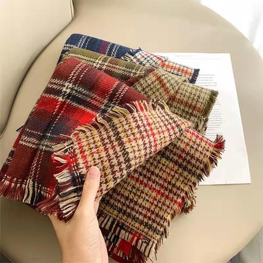 ins风围巾女冬季加厚韩版学生百搭可爱软妹英伦红色格子网红围脖 商品图3