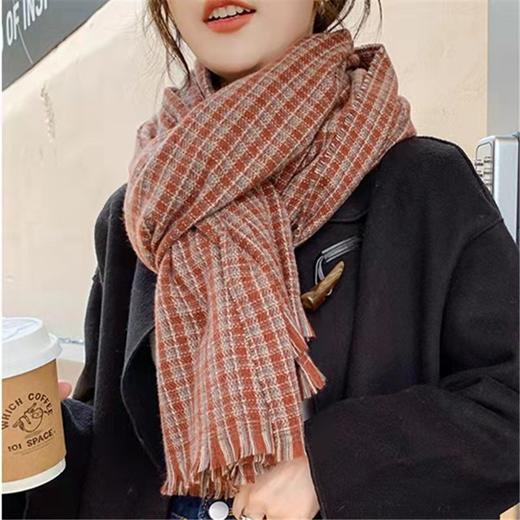 男女新款百搭保暖棕咖色文艺复古格子围巾女春秋冬季2021新款保暖韩版百搭小众围脖 商品图4