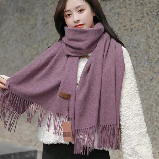 冬季新款仿羊纯色绒围巾 商品图9