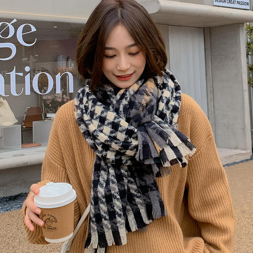 2021新款时尚千鸟格围巾女冬季韩版百搭英伦格子围脖学生秋冬天披肩女 商品图2