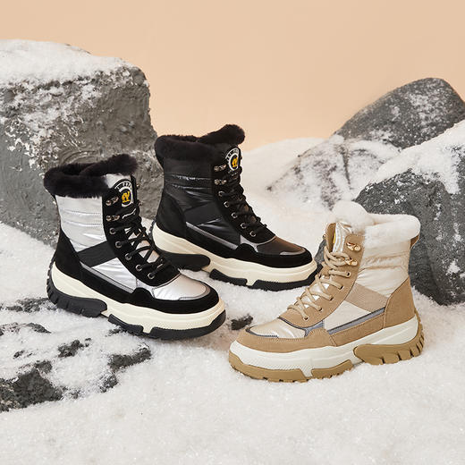 骆驼女鞋2021冬季新款厚底防水保暖雪地靴女士靴子加厚中筒棉靴女A14275698 商品图2
