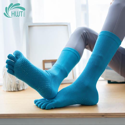 《15送1》哈瓦塔秋冬单面圆点五指防滑止滑全棉中筒瑜伽袜 商品图11