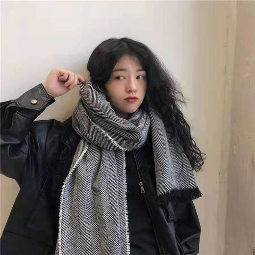 港风男女围巾新款时尚百搭复古柔软人字纹仿羊绒围巾女冬季加厚保暖长款披肩两用围脖男 商品图1