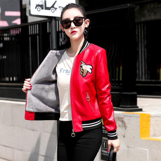 NQS923新款潮流时尚气质短款加绒加厚皮毛一体皮夹克外套 商品图1