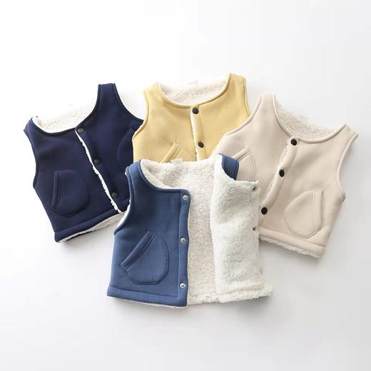 双层加绒冬韩版羊羔绒中小童男女童加厚马甲运动纯色棉开衫童装 商品图0