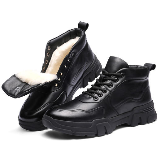 强人休闲皮鞋男英伦鞋子头层牛皮羊毛百搭棉鞋外保暖防寒棉皮鞋 商品图5