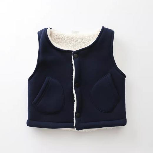 双层加绒冬韩版羊羔绒中小童男女童加厚马甲运动纯色棉开衫童装 商品图3