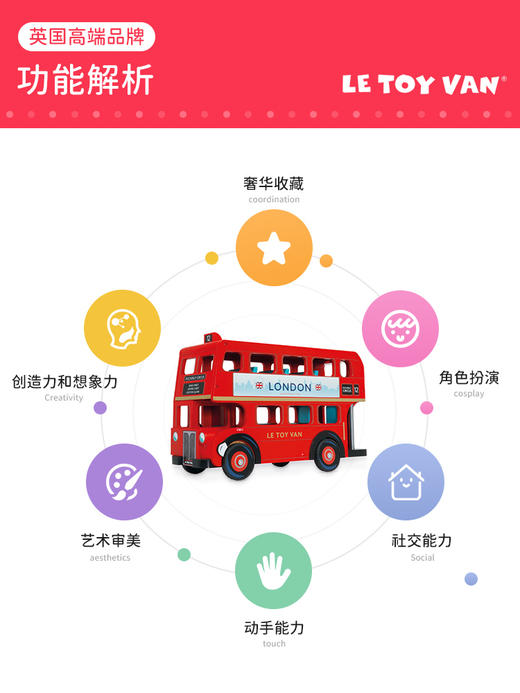 LE TOY VAN品牌 角色扮演木制玩具-红色伦敦公交车 London Bus 商品图1