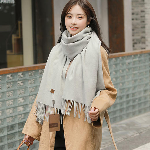 冬季新款仿羊纯色绒围巾 商品图5