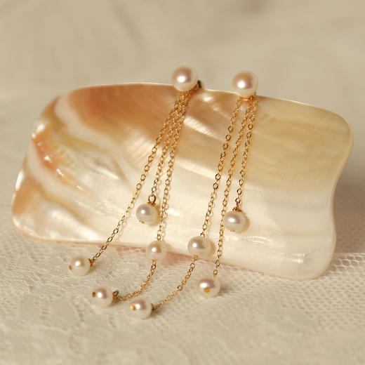 Manreya玛芮雅「一帘幽梦」珍珠14K注金S925银流苏耳坠灵动显瘦 商品图4