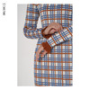 臣禾圆领彩色格纹不对称鱼尾裙摆连衣裙9203020377 商品缩略图3