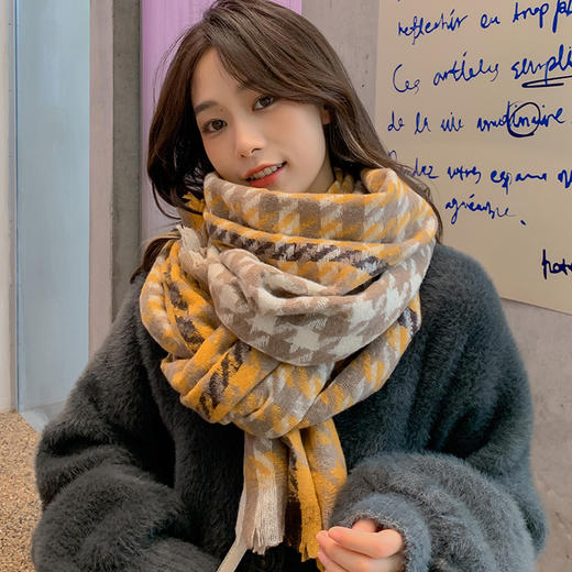 2021新款时尚千鸟格围巾女冬季韩版百搭英伦格子围脖学生秋冬天披肩女 商品图0