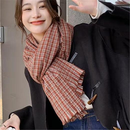 男女新款百搭保暖棕咖色文艺复古格子围巾女春秋冬季2021新款保暖韩版百搭小众围脖 商品图3