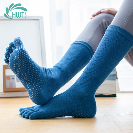 《15送1》哈瓦塔秋冬单面圆点五指防滑止滑全棉中筒瑜伽袜 商品图10