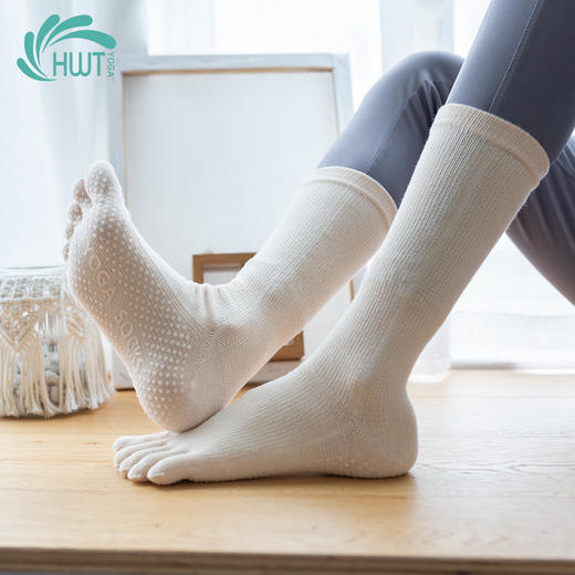 《15送1》哈瓦塔秋冬单面圆点五指防滑止滑全棉中筒瑜伽袜 商品图7