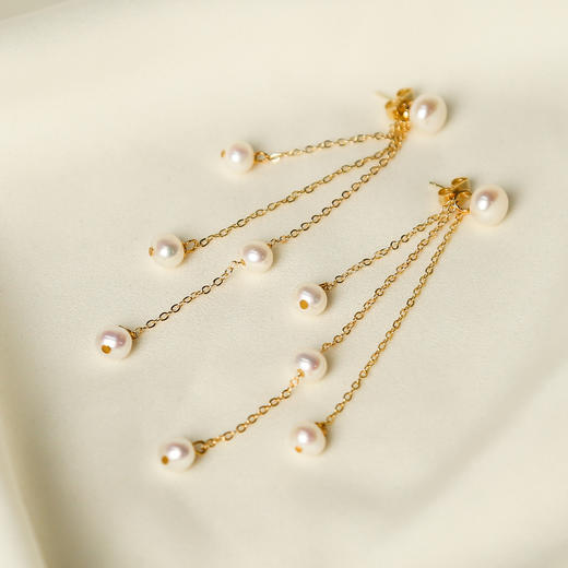 Manreya玛芮雅「一帘幽梦」珍珠14K注金S925银流苏耳坠灵动显瘦 商品图3