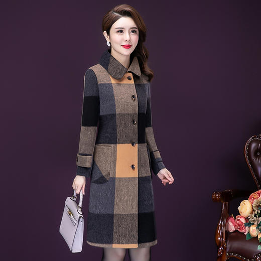 YMR- 8376 格子毛呢外套女冬季2021年新款中长款高端时尚显瘦呢子 商品图3