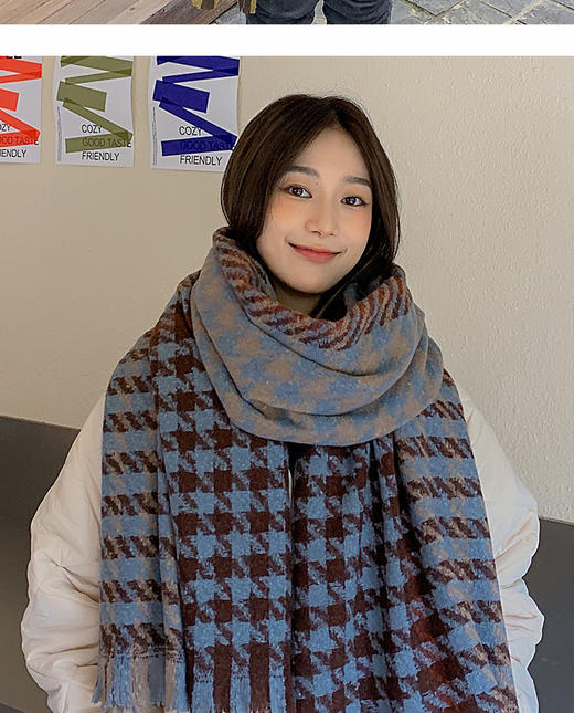 2021新款时尚千鸟格围巾女冬季韩版百搭英伦格子围脖学生秋冬天披肩女 商品图4