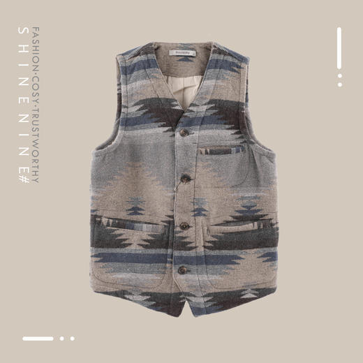 94927119复古拼色几何花纹马甲 商品图0