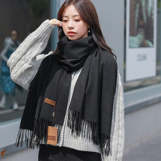 冬季新款仿羊纯色绒围巾 商品图7