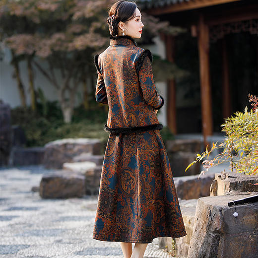 YM-21105复古百搭香云纱长款旗袍裙马甲两件套 商品图3