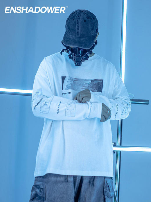 ENSHADOWER隐蔽者几何印花长袖T恤男圆领打底衫上衣 商品图0