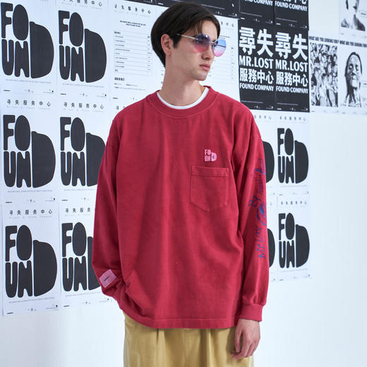 EAFINETAL.20AW阿苏特成衣染色工艺做旧纯棉长袖休闲宽松圆领T恤 商品图2