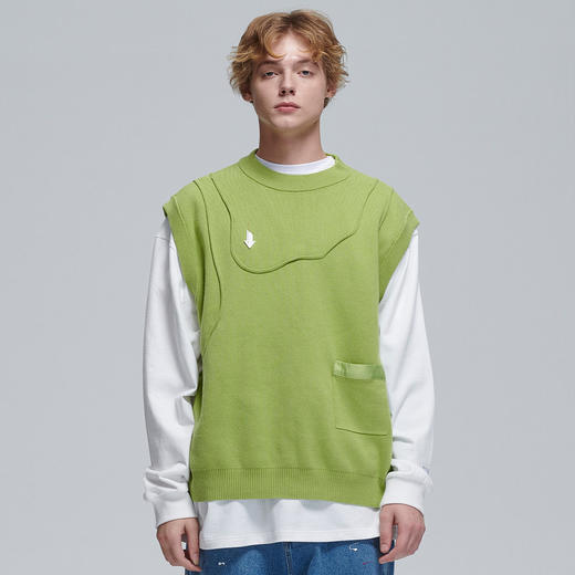 EAFINETAL.刺绣标设计纯色全棉针织宽松套头上衣罗一舟同款马甲 商品图1