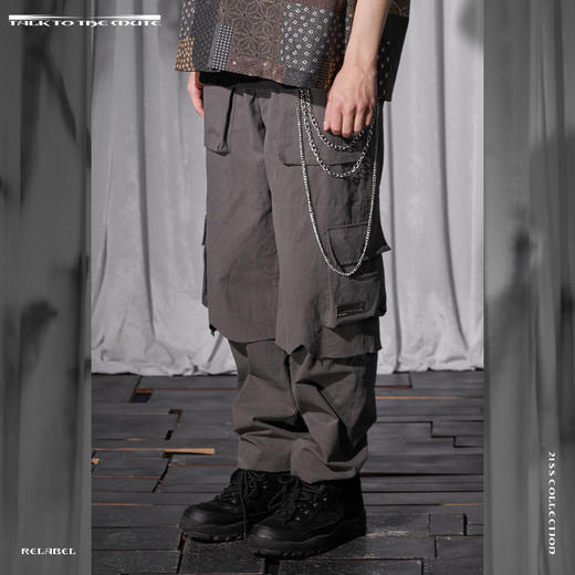 RELABEL 21SS 假两件内层拼接大口袋工装休闲布裤 商品图3