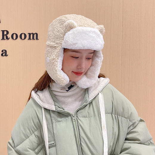 羊羔毛雷锋帽女冬季可爱防风加厚保暖帽户外骑行防寒护耳加绒帽子 商品图1