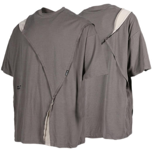 RELABEL 21SS 灰色破缝拼接立体裁边主题印花宽松短袖T恤 商品图4