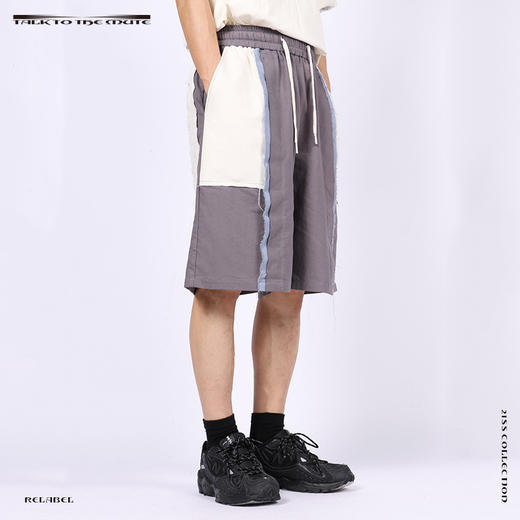 RELABEL 21SS 多层次破坏白蓝灰撞色拼接宽松休闲短裤 商品图2