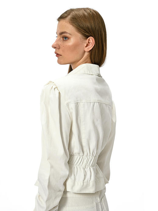 IFIK White Pleated Non-stretch Denim Jacket 垫肩褶皱牛仔夹克 商品图1