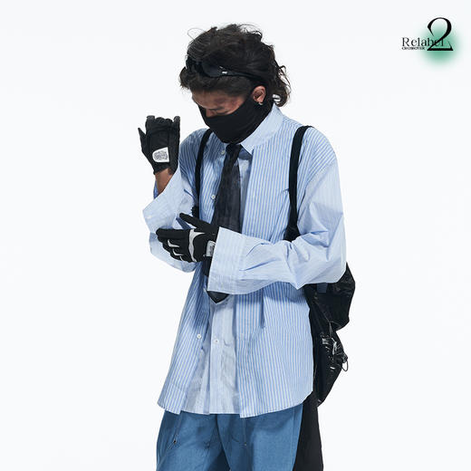 RELABEL 21AW 条纹拼接双重门襟结构休闲宽松衬衣 商品图3
